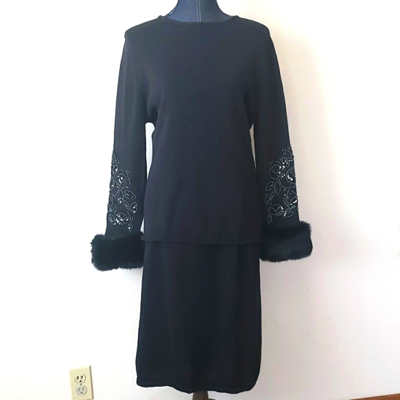 BONNIE BOERER & CO. Vintage Sequin and Beaded Fur Cuffed Sweater and Skirt - Picture 2 of 12